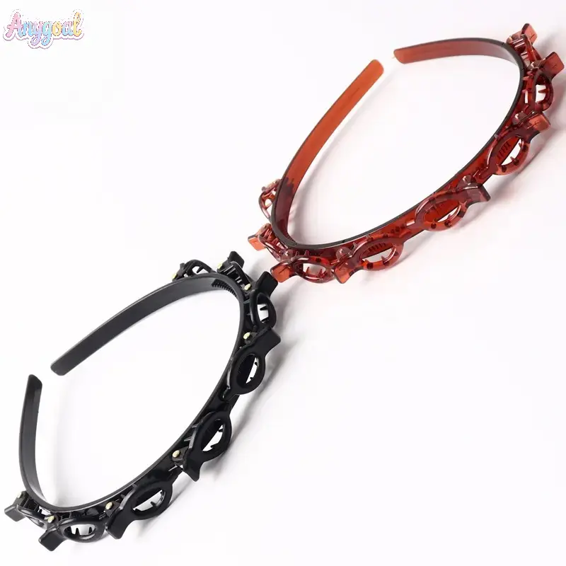 Lightweight Plastic Braiding Hair Styling Headband with Built-In Clips, Anti-Slip Grip, Durable Hair Accessory for Women - Black, Brown Shades for Daily DIY Neat Braided Hairstyles at Home, Daily Use