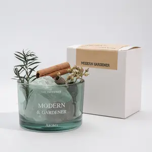 MODERN & GARDENER Natural Stone Diffuser Set - Raw Crystal Aromatherapy Stones with Glass Container for Office & Home Decor, No Heat Required (Essential Oils Not Included)