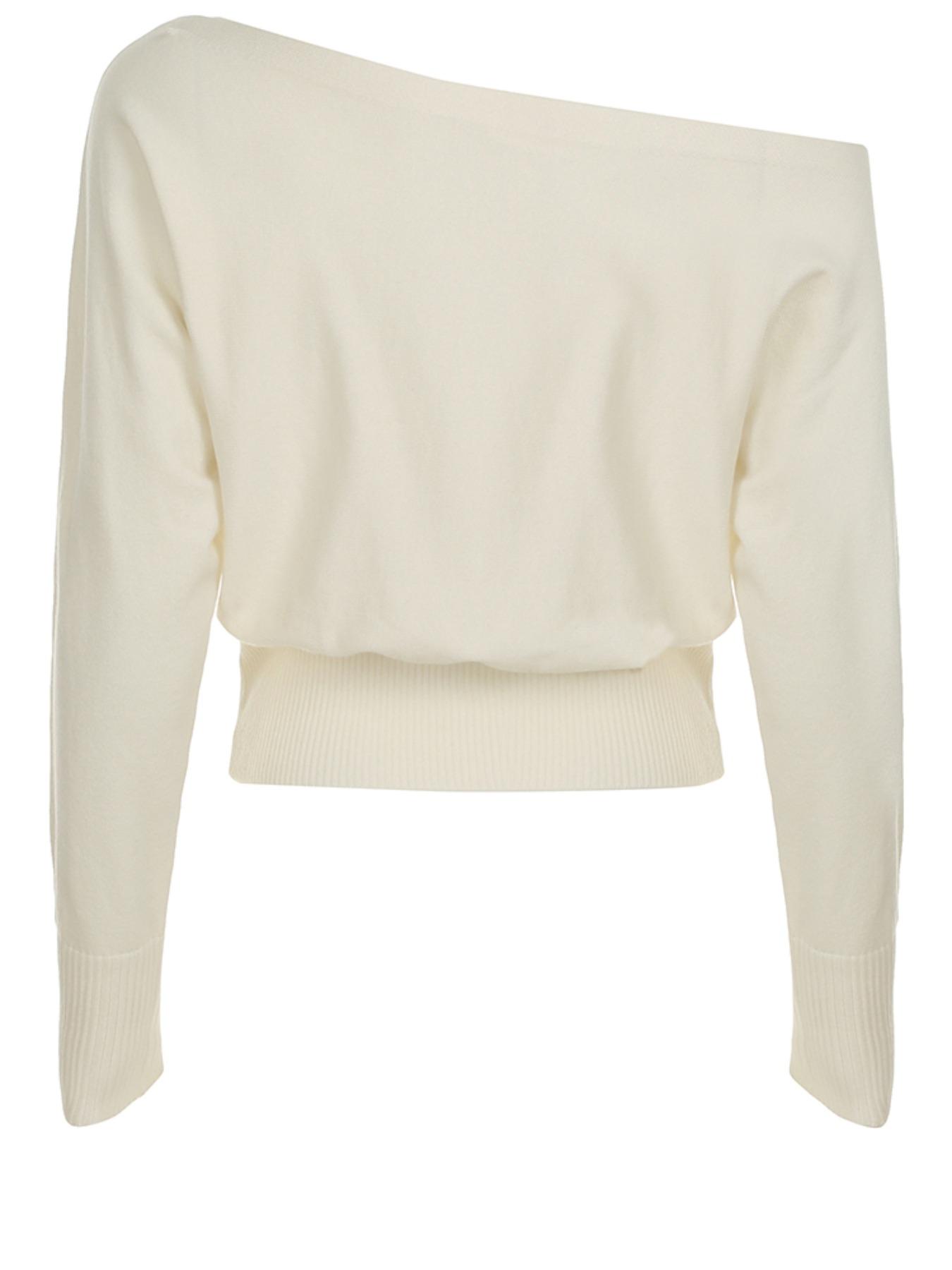 Women's Plain One Shoulder Sweater, Casual Long Sleeve Jumper for Fall & Winter, Women's Knitwear for Daily Wear