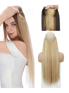Women's Long Straight Hairpiece, Invisible Seamless Fishline Extension, Single Piece Clip-In Wig, Natural Look Hair Add-On