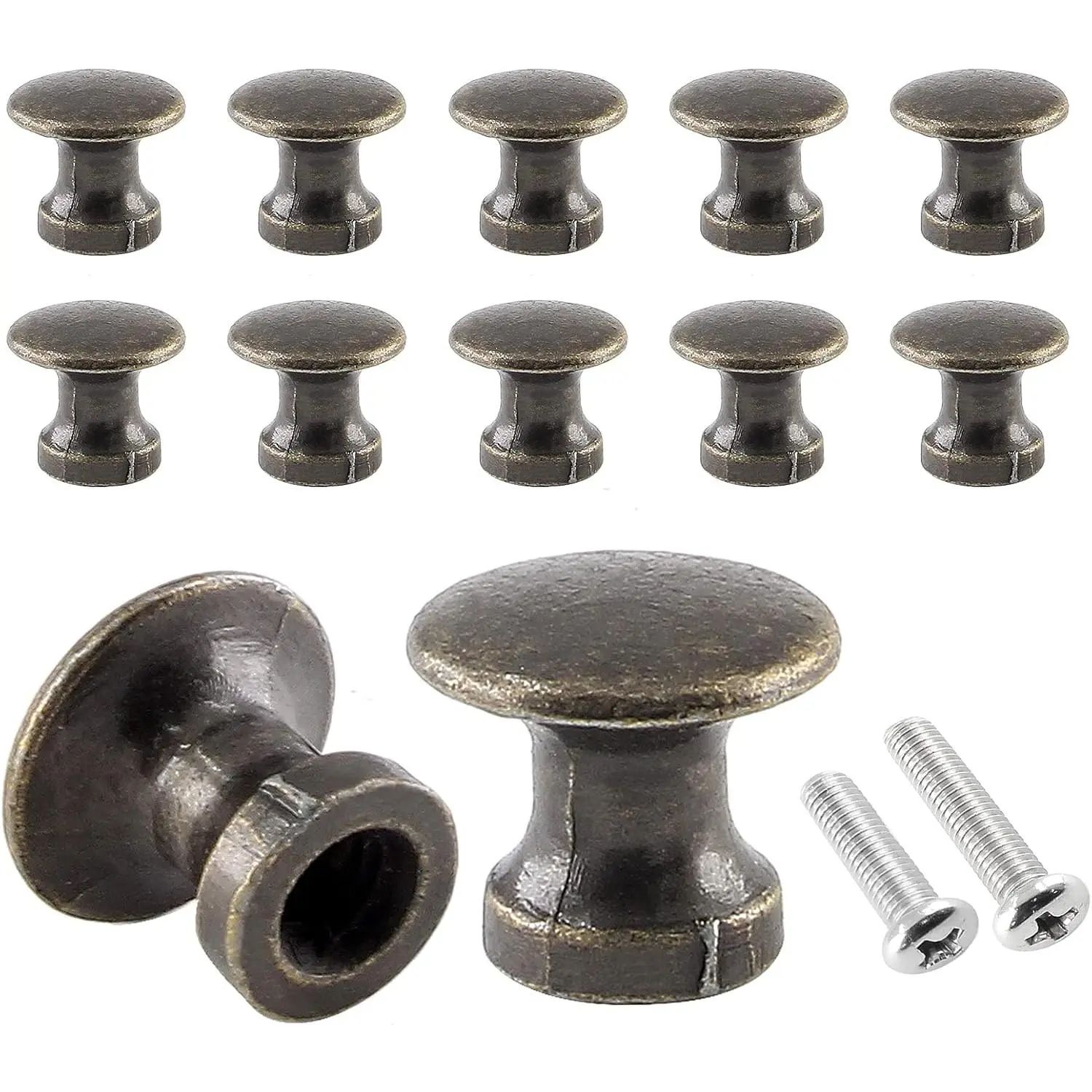 12 count Mini Cabinet Knobs 1/2 Inch (12mm) Dia Bronze Drawer Knobs Handles Mini Knobs for  Box  Case | 3 Screw Sizes 12mm 16mm 20mm,  Style For  Boxes, Rust Resistant, Compact 12mm Diameter, Simple Install