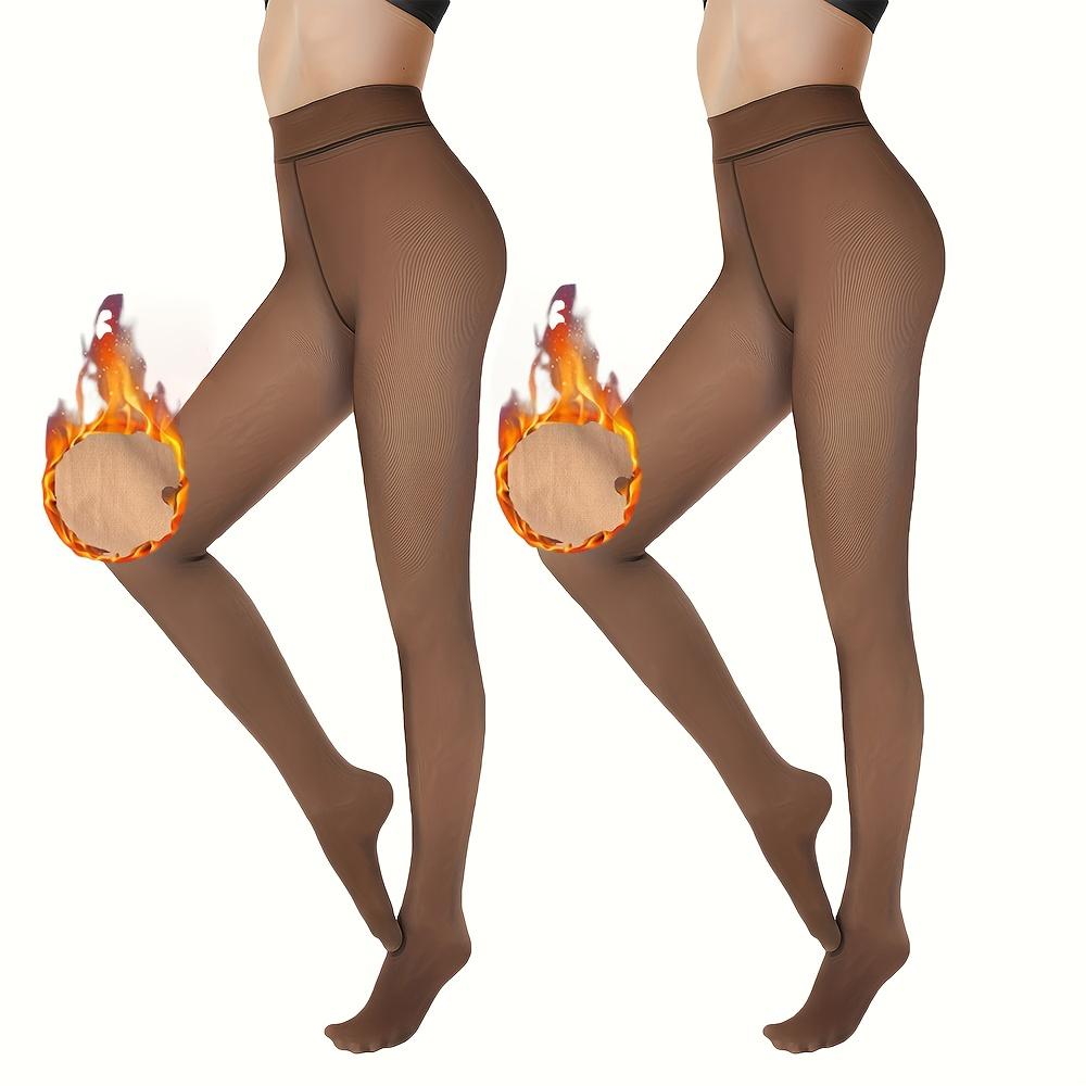 Women's High Waist Fleece Lined Thermal Leggings 2 Pack Ultra Warm Thick Stretchy Winter Underwear Brown Seamless Outdoor Cold Weather Comfort Pants