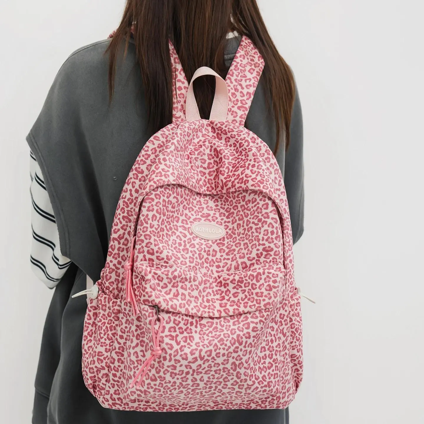 Suede Material Leopard Printing Woman Backpack School Book Bags for Teenage Girls Female College Student Lady Leisure BagPack