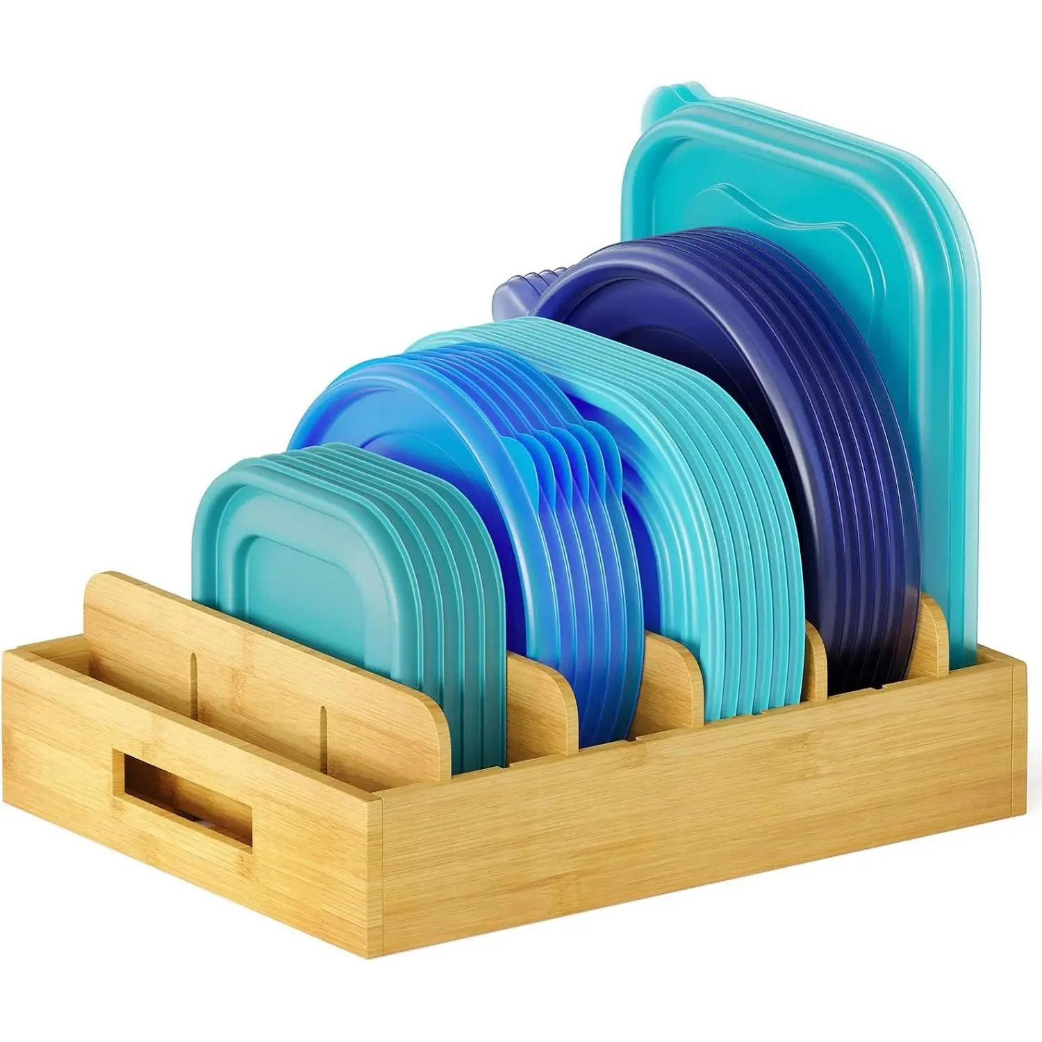 Lid Organizer, Kitchen Pantry  Holder with 5 Adjustable Dividers for Cabinets,  Storage Container Organizers,
