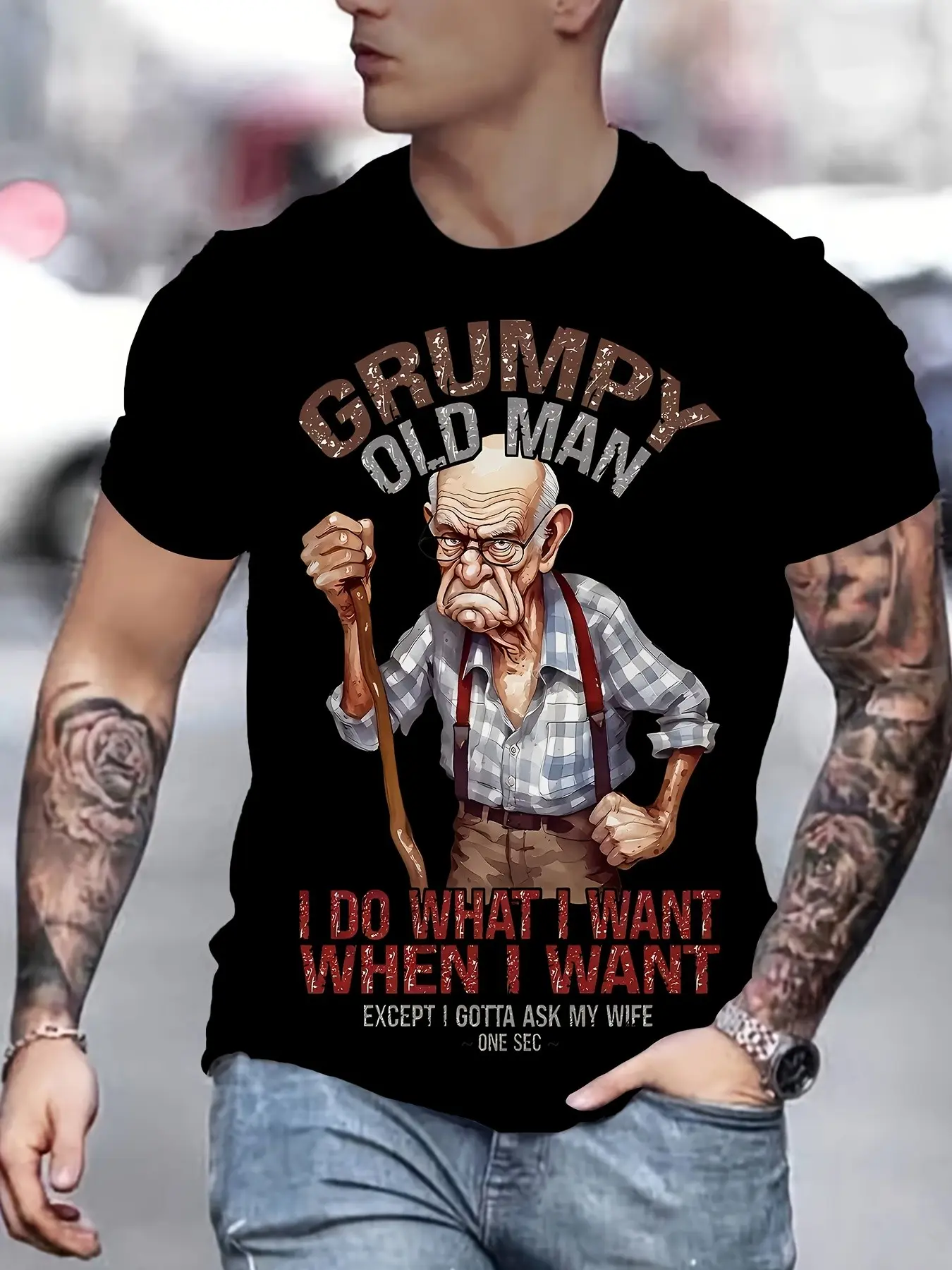 Summer Fashion Simple Casual Menswear T-Shirt, Funny Short Sleeve Tee with Grumpy Old Man Print, Soft Comfortable Fabric, Perfect Gift for Dad or Husband