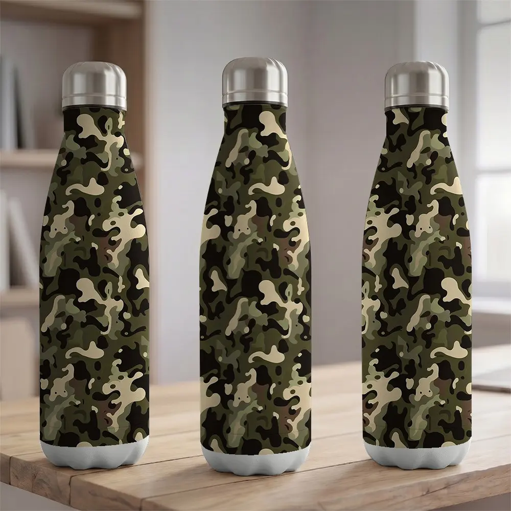 1pc 17oz Camouflage Stainless Steel Insulated Water Bottle 500ml Vacuum Flask Narrow Mouth Sport Bottle for Outdoor Hiking Camping Gym Yoga Cycling Travel Car Cup Holder Friendly Double Walled Reusable Mug
