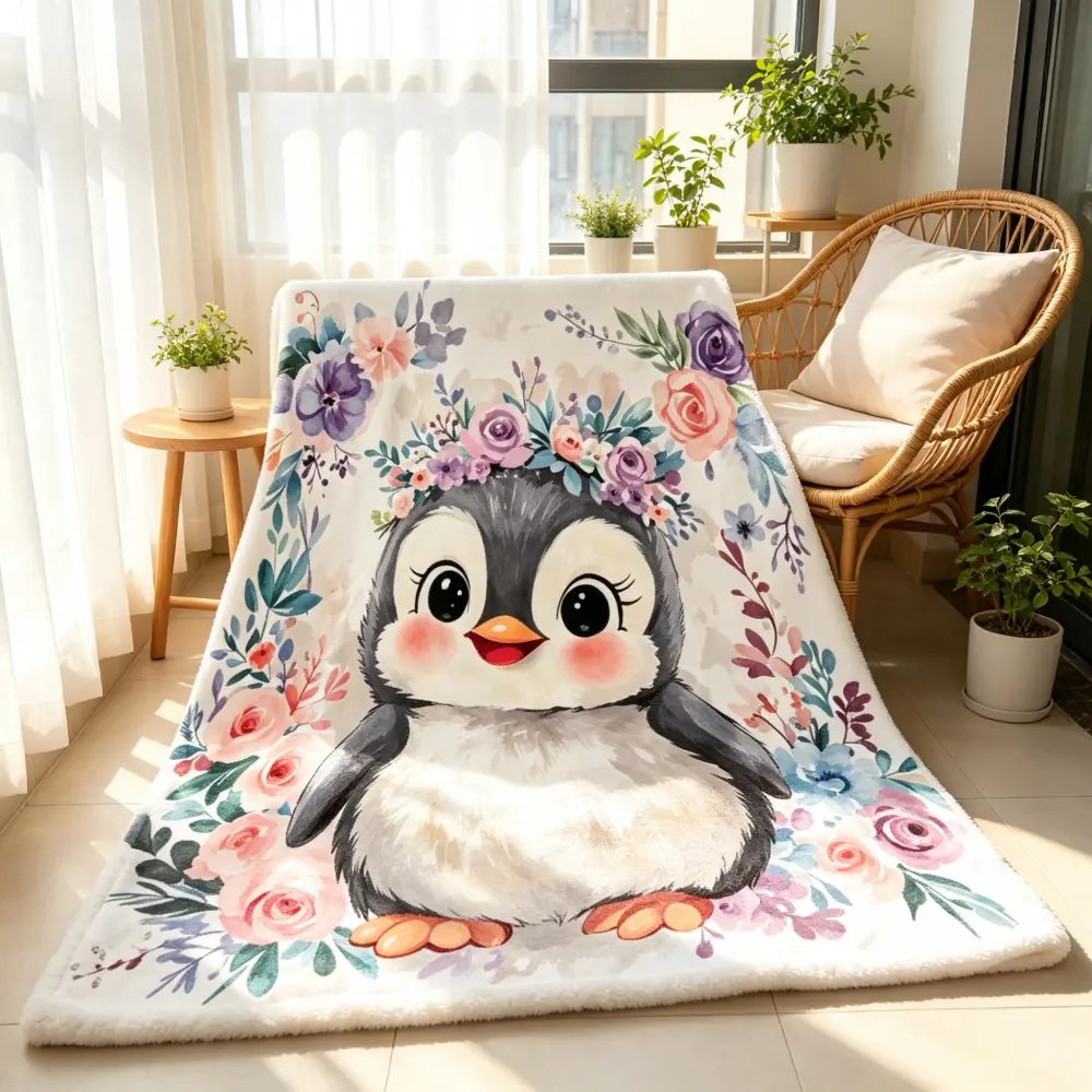 This cute cartoon penguin pattern blanket is perfect for sofas, beds, offices, gyms, and even outdoor camping and travel. It's a wonderful gift for children, family, and friends.