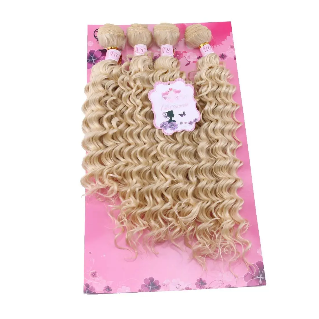 Deep Wave Hair  Blonde Curly Synthetic Hair Weave As soft As Human Hair Quick Weave Sew in Hair Extensions Color 613# 4 count/pack (16" 18" 18" 20") Texture Soft A