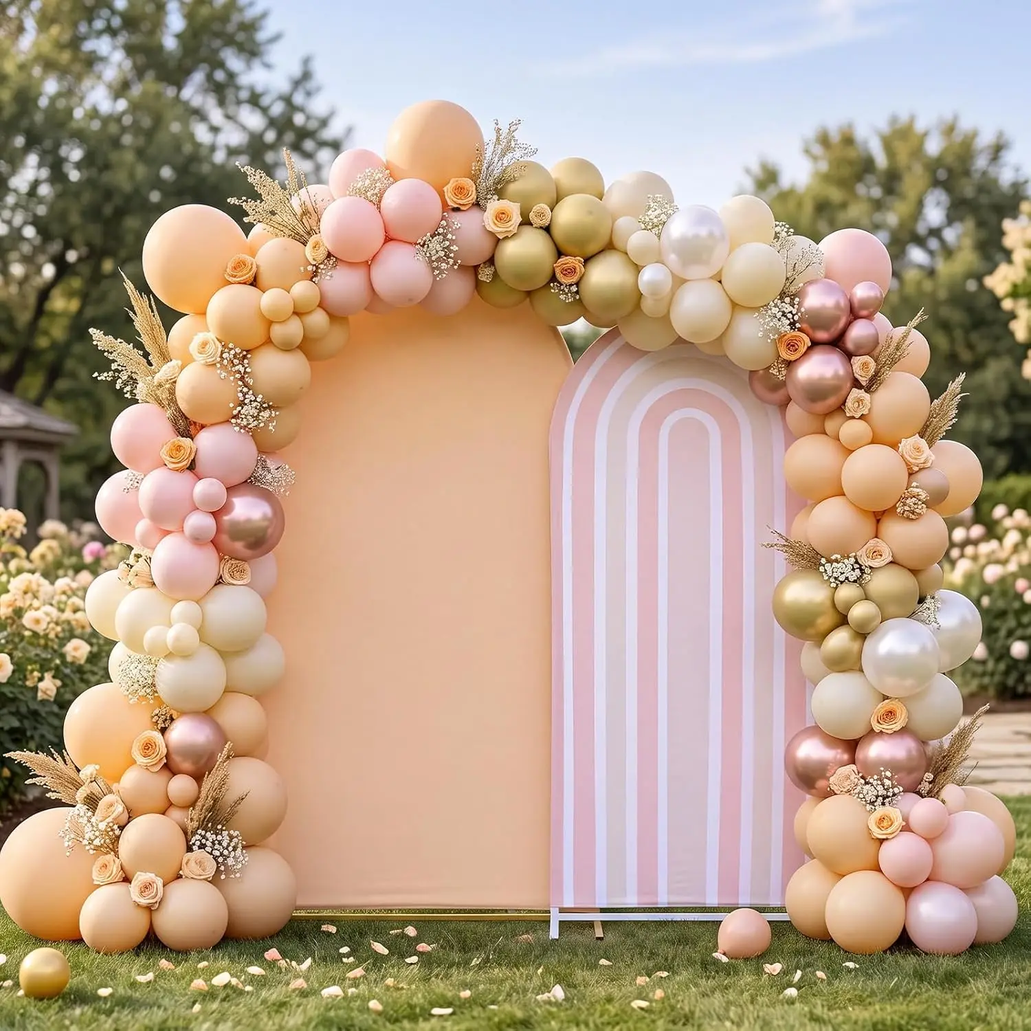 Rainbow Arch Backdrop Stand Covers Pastel Background Arched Stretchy Fabric Backdrop Cover for Boho Daisy Birthday Party Wedding Decoration(Beige Brown,7.2ft+6ft,2 Pcs)