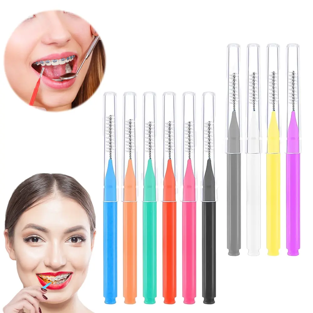 100 Pcs Interdental Brushes, 6 Sizes Multi-Color Disposable Dental Floss Picks, Flexible Soft Bristles Braces Tooth Cleaning Brushes for Oral Hygiene, Multipurpose Mini Cleaning Tools