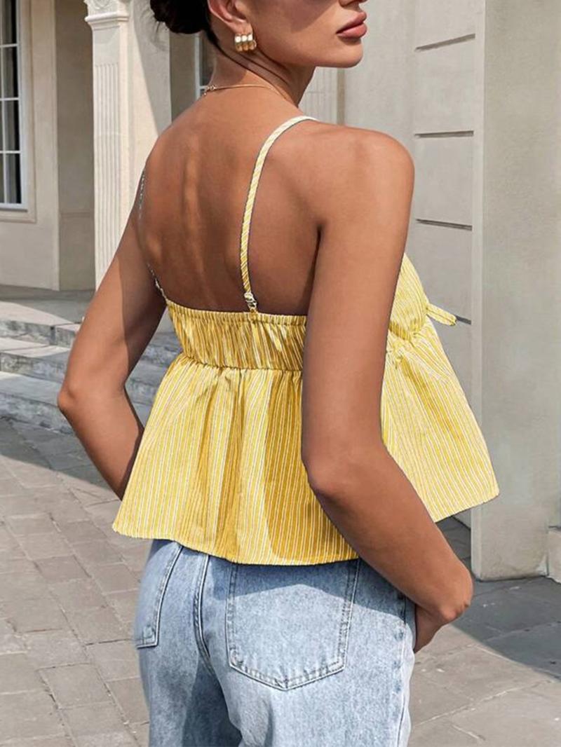 Women's Striped Print Tie Shoulder Cami Top, Casual Sweetheart Neck Sleeveless Top for Summer, Women's Clothing for Daily Wear, Shirts