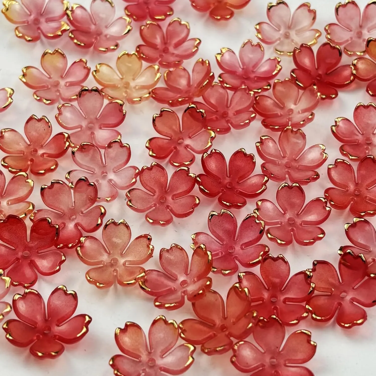 100 count  Flower Beads, 19mm Cherry Blossom Plastic Gradient Flower Spacer Beads for DIY Crafts Bracelet Necklace Earrings  Making(Red Yellow)
