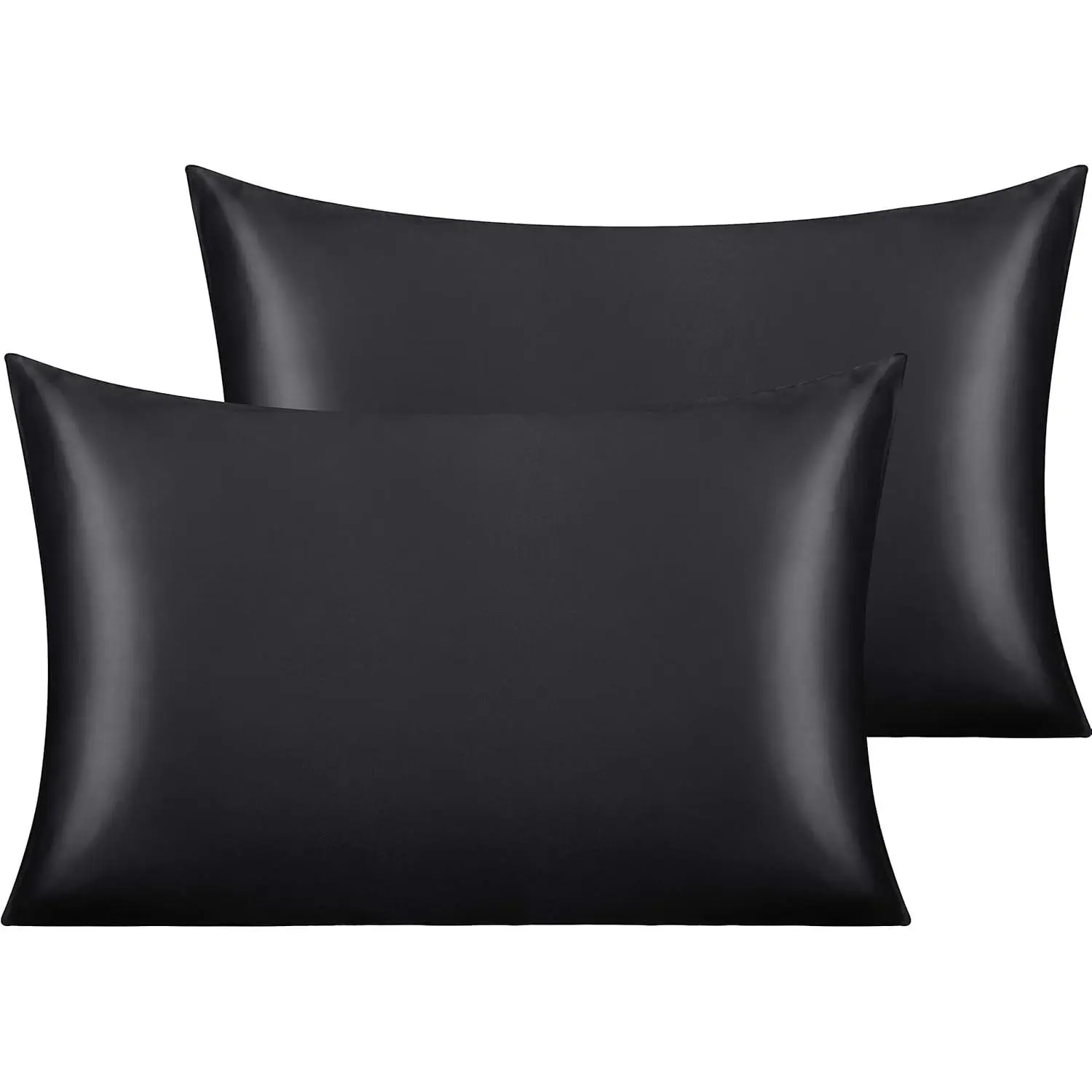 Standard Satin Pillowcases Set of 2, Black - Smooth Silky Microfiber Satin with Envelope Closure, 20 x 26 Inch Pillowcases, Pillow Inserts Not IncludedGift