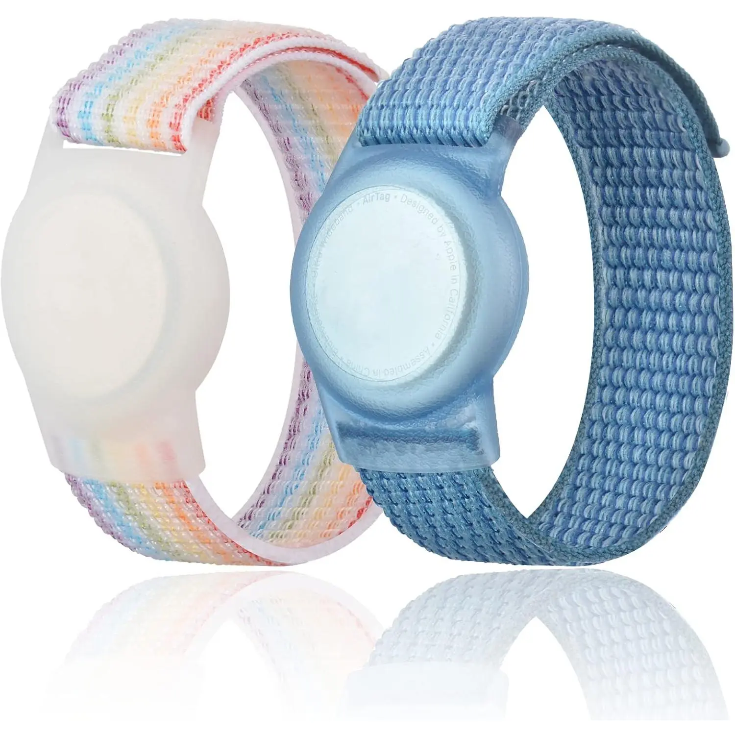 AirTag Wearable Accessories - Nylon Adjustable Protective Wristband Holder, Synthetic Anti-Lost Signal Protection Cover for Elderly Users (Rainbow 1 & Blue)