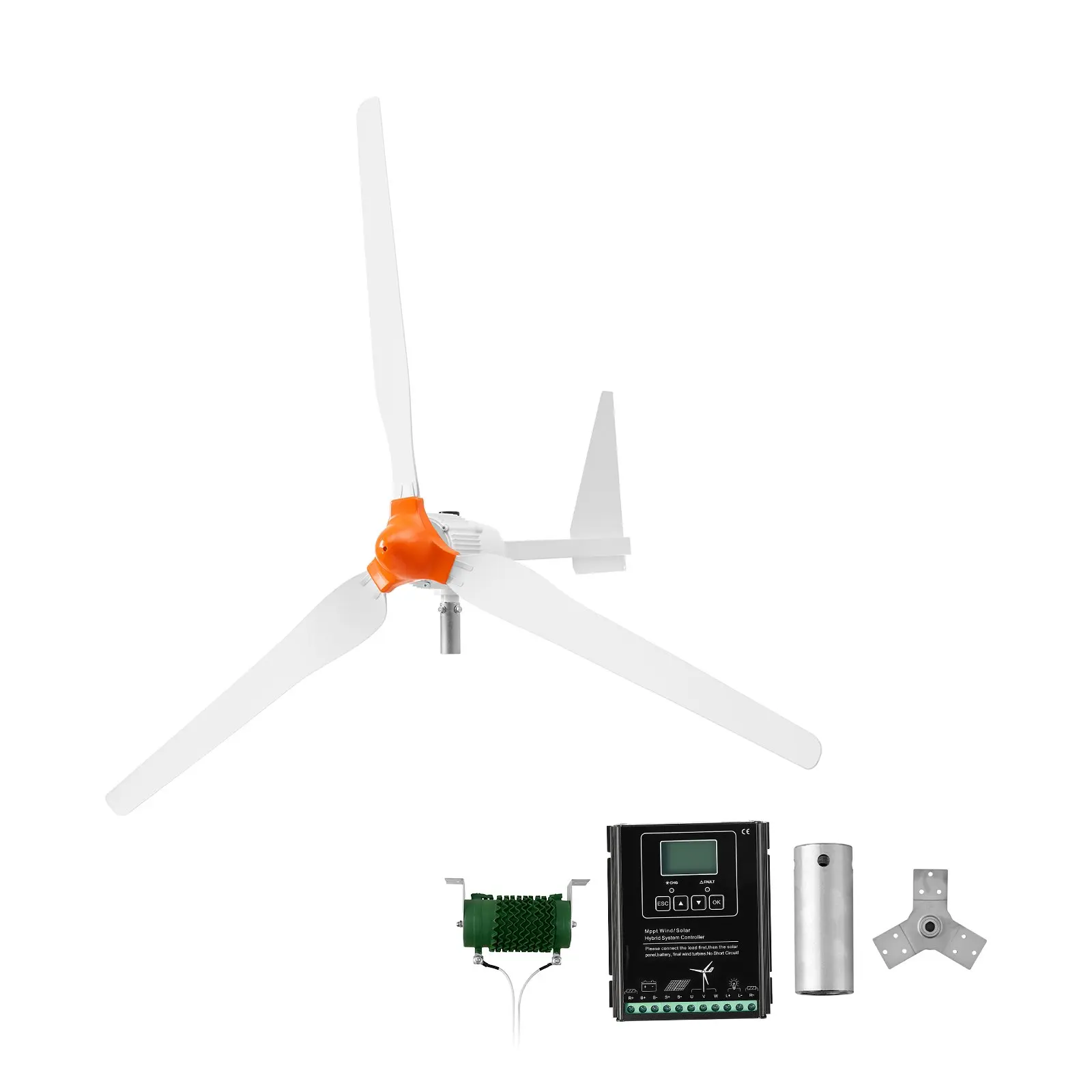 VEVOR 1500W 24V Wind Turbine Generator, 3-Blade Wind Turbine Kit with Wind/Solar Hybrid Controller, Efficient 3-Phase AC Permanent Wind Power Generator for RV Boat Home Farm (Tower Pole Not Included)