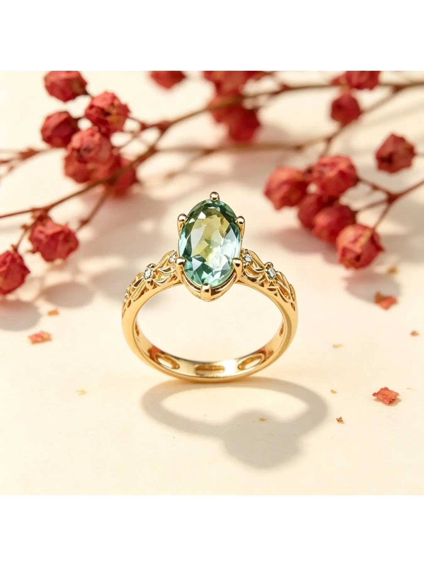 Six Prong Oval Mint Green Gem Twist Woven Gold Engagement Ring, Bridal Ring, Fresh Forest Style Gift for Women, Tiny Green Stone Interlaced Band for Everyday Wear, Great for Spring Hikes, Easter Gatherings and Outdoor Proposal Scenes