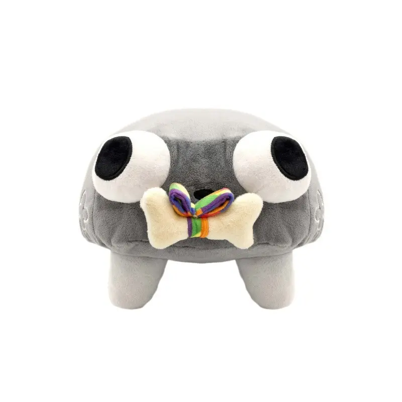 Cute Gray Flat Bug Plush Toy Big Round Eyes Bug Stuffed Doll With Rainbow Stripe Bow Bone Ornament Soft Fluffy Insect Character Decor Gift For Kids Birthday Christmas Cross-Border Wholesale
