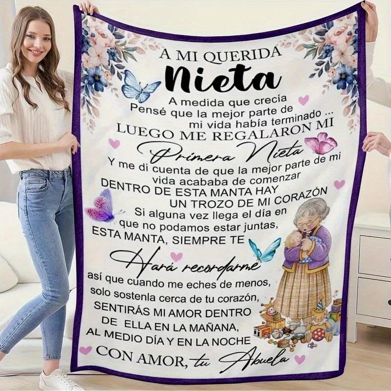 Spanish Flannel Throw Blanket with Granddaughter Letter Print - 280GSM Cozy All-Season Blanket for Couch, Car, Office & Travel