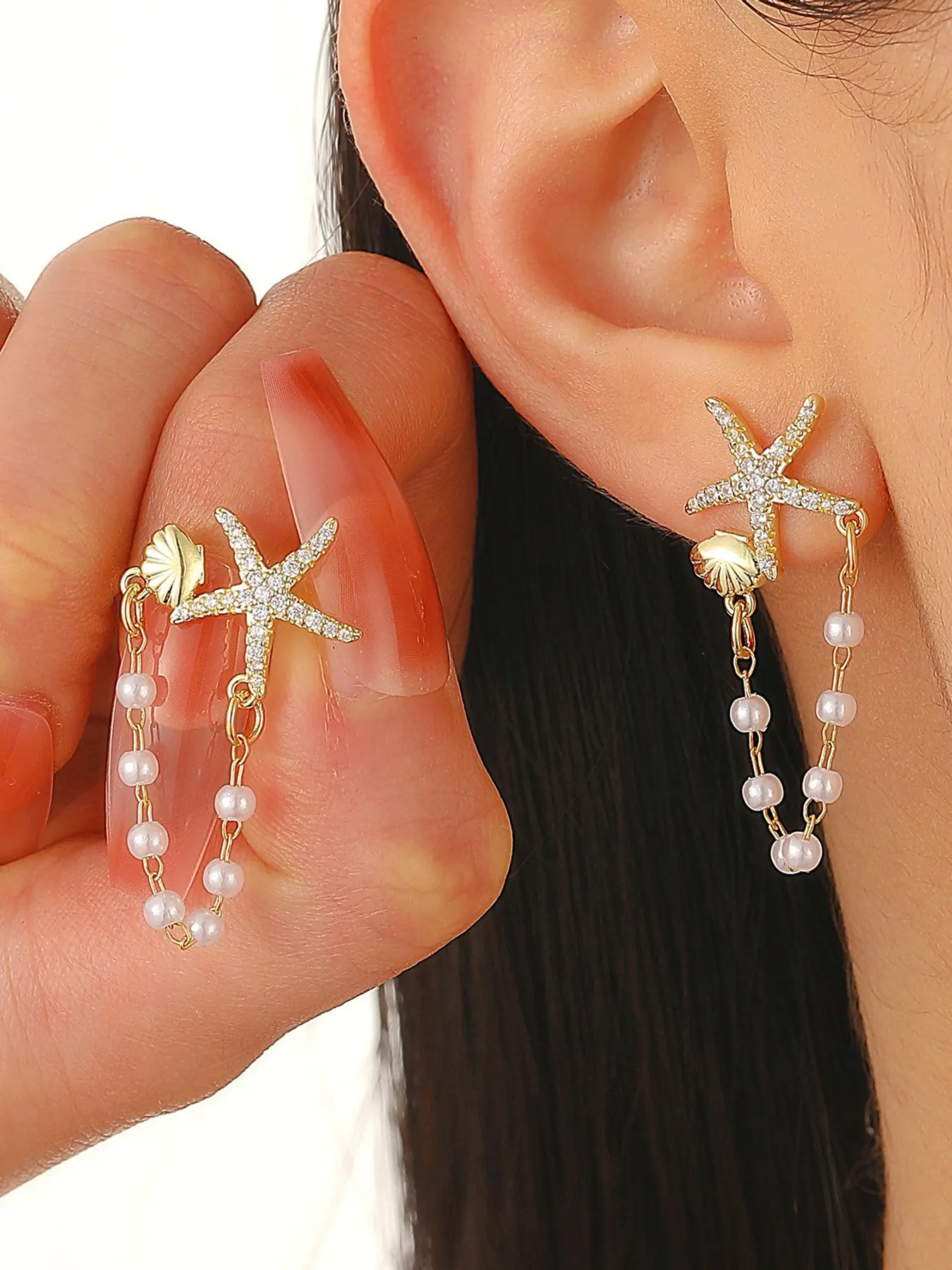 Starfish Pearl Shell Earrings, Ear Studs, Bohemian Style Jewelry, Beach Earrings, Fashionable and Versatile, Perfect for Vacation and Travel Wear