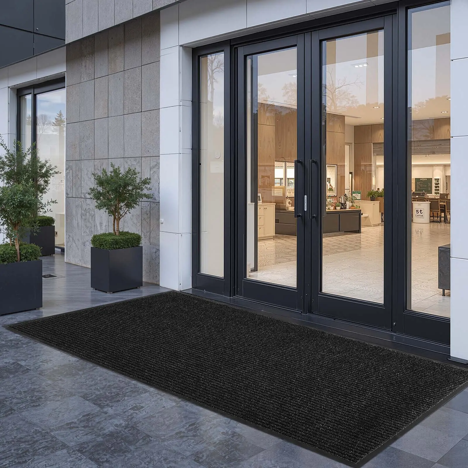 【Summerfinds】VEVOR 8x4 ft Indoor Outdoor Striped Rug, 2438x1219mm Polyester Face PVC-Backed Industrial Look Mat, Durable Non-Slip Heavy-Duty Washable Commercial Entry Carpet for Hallway, Garage