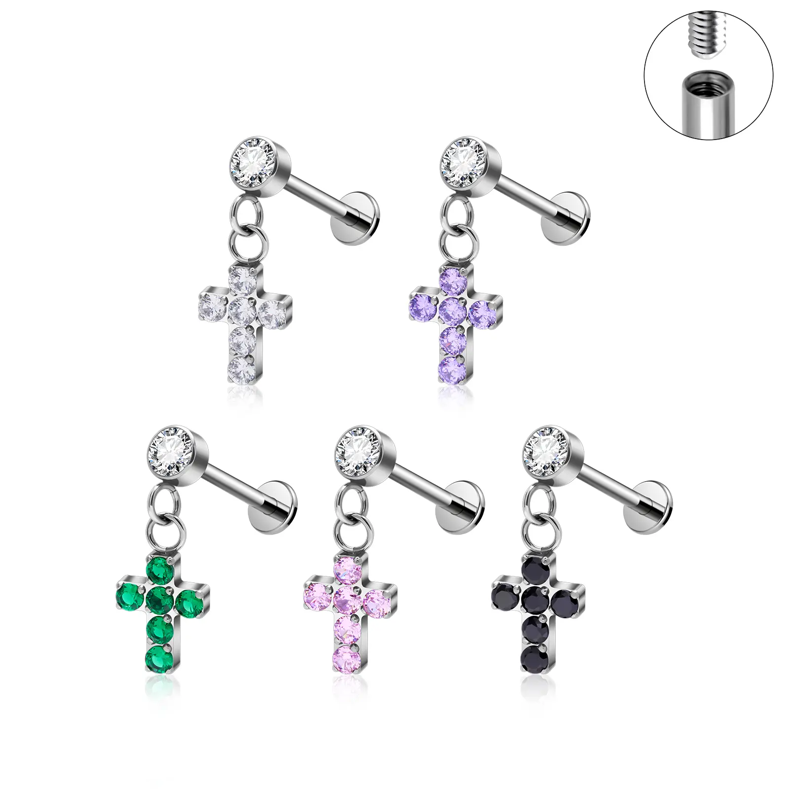 Titanium Cross Dangle Earrings Flat Back Stud Earrings Gothic Style Piercing Earrings