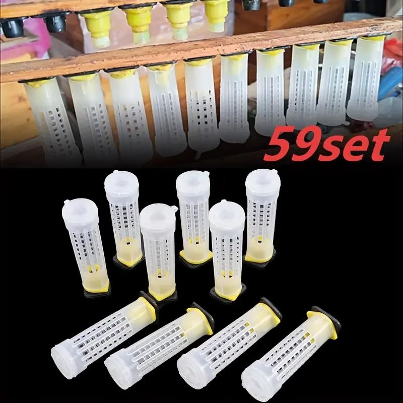 59 pieces of Wang Tai anti-bite protection cover with Wang Tai cups, multi-functional beekeeper cage, plastic queen bee protection cage, breeding and raising bee special bee equipment.