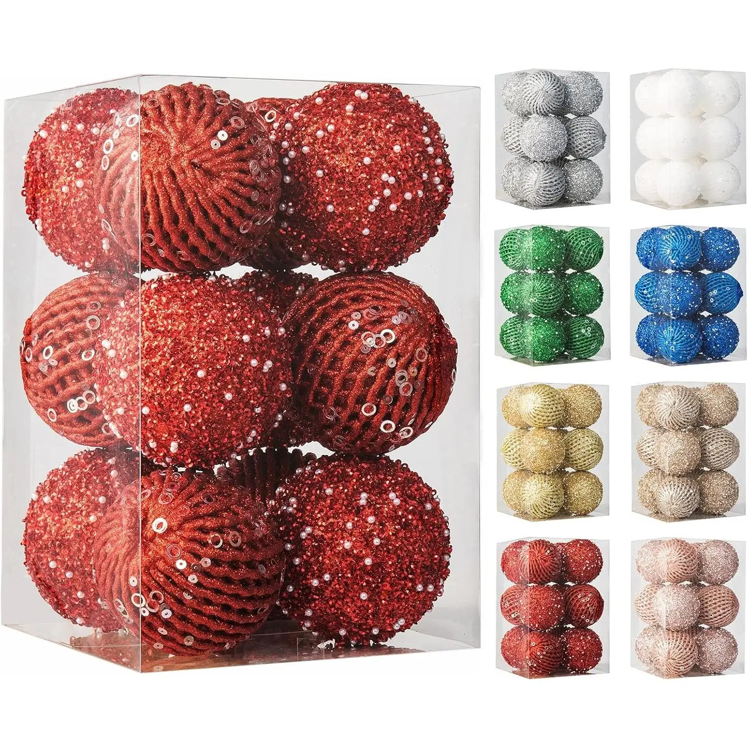 3.15" Christmas Ball Ornaments Glitter Shatterproof Christmas Tree Ornaments Sequin Xmas Hanging Balls Decorations for Wedding Party Holiday(Red, 12pc-8cm)