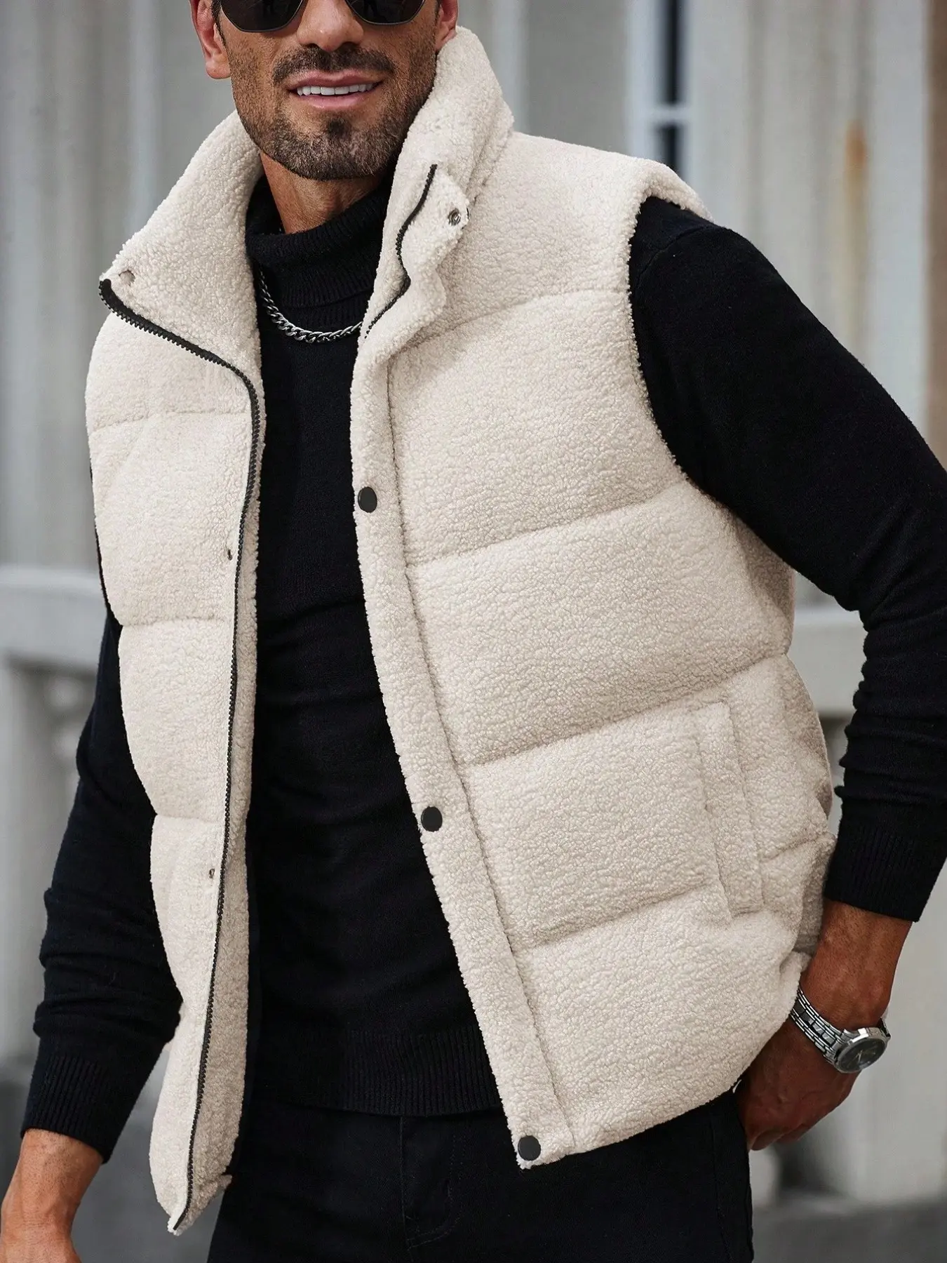 Men's Light Winter Casual Down Vest, Fleece Lined Sleeveless Quilted Jacket, Hiking Bubble Vest, Fall Gift for Husband