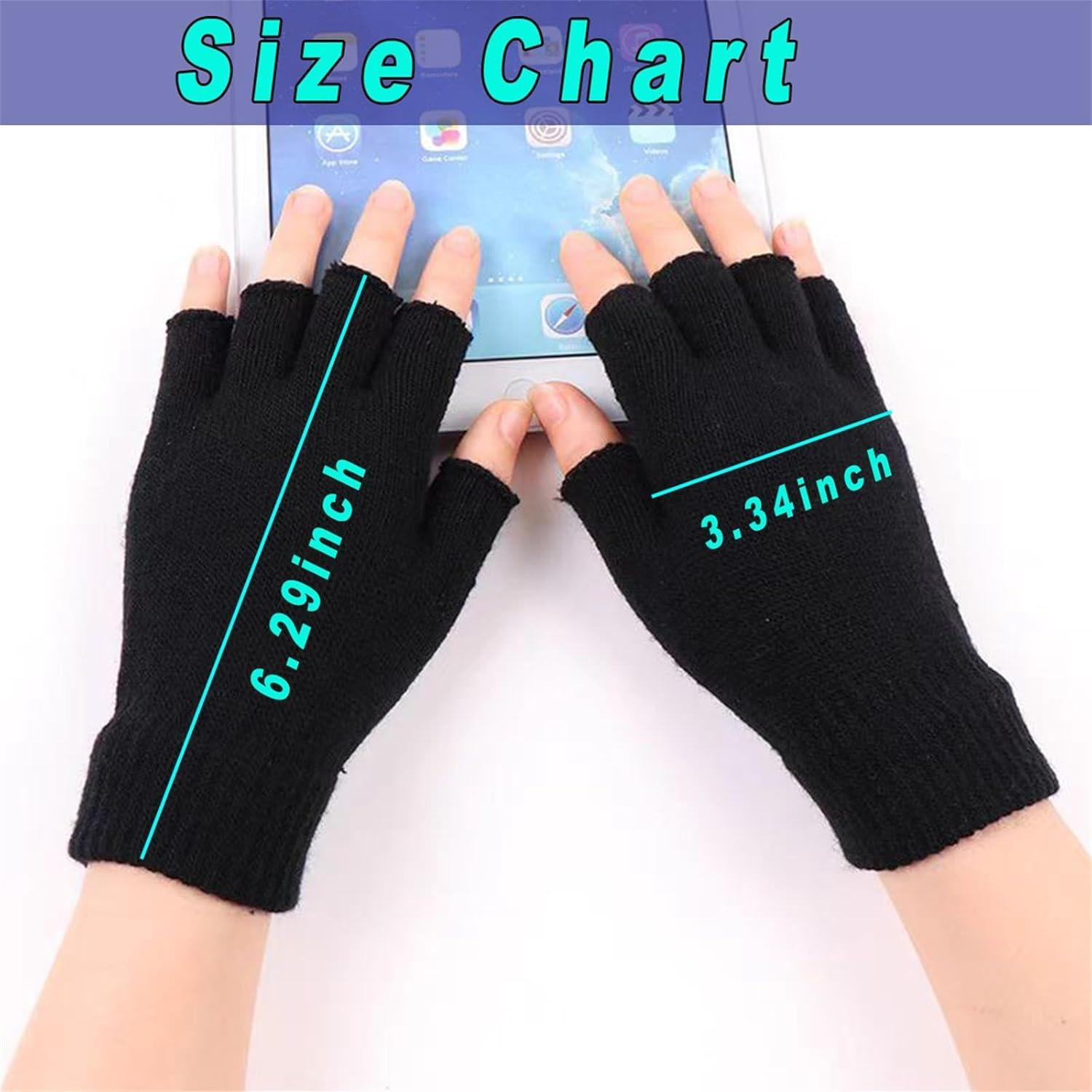 3-Pair Winter Fingerless Gloves for Women, Men & Teens, Black Knit Half Finger Touchscreen Gloves, Warm Stretchy for Writing, Working & Driving