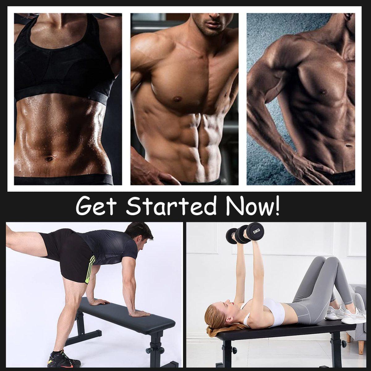 [Fahuac] Flat Weight Bench for Home Gym – Adjustable Height Dumbbell Stool, 440 lbs Capacity, Comfortable Padded Bench for Strength Training & Fitness Workout, Black