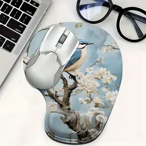Ergonomic Mouse Pad with Gel Wrist Support, Floral Bird Cherry Blossom Aesthetic Wrist Rest for Pain Relief, Computer Laptop Office Desk Mat, Cute Home Office Accessories Gift for Women