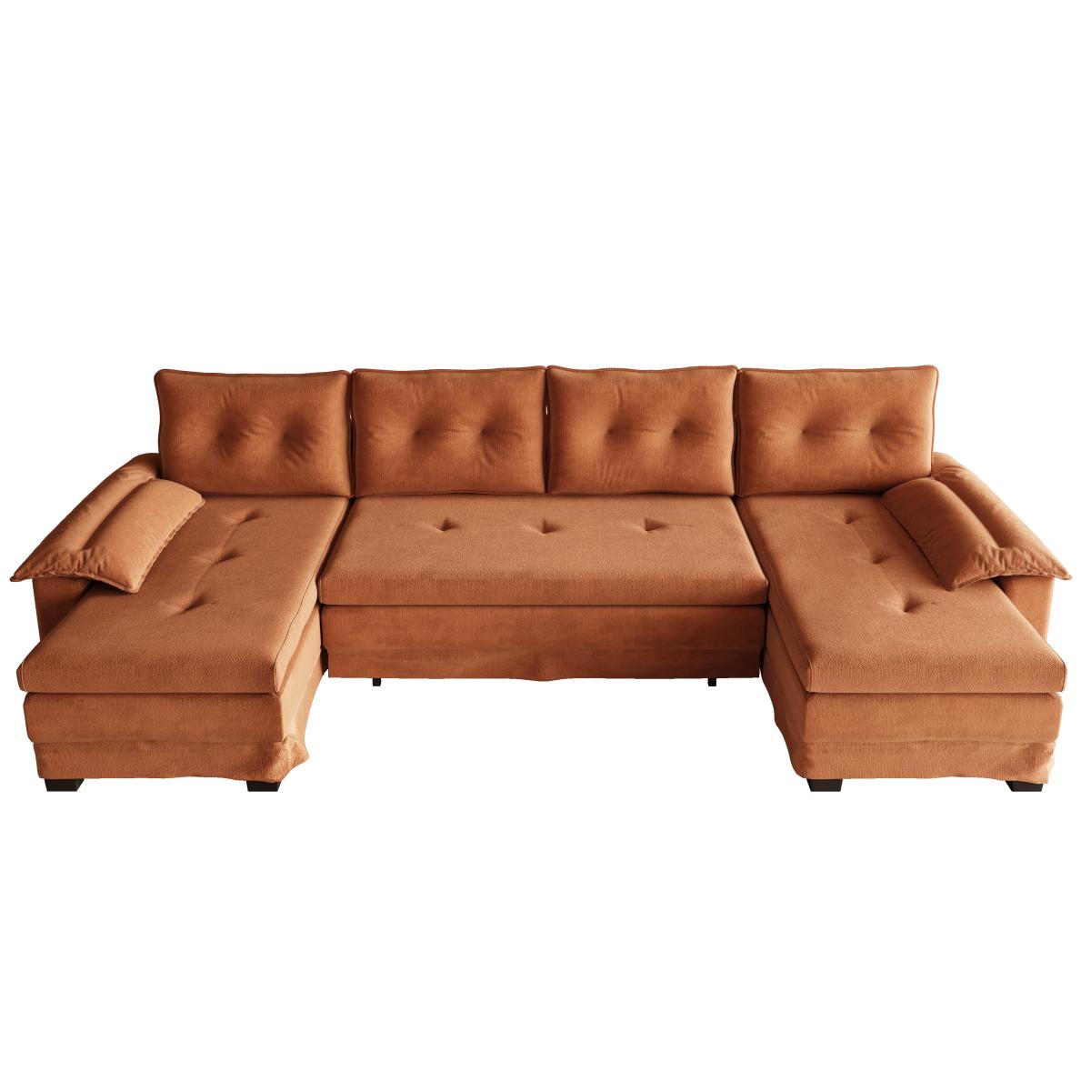 109.5" U-Shaped Sleeper Sofa with Pull Out Bed,2 in 1 Convertible Couch Bed with Removable Armrests & USB Ports,Oversized Sectional Modular with Chaise Lounge for Living Room/Apartment,Orange RR 109.5" U-Shaped Sleeper Sofa with Pull Out Bed,2 in 1 Convertible Couch Bed with Removable Armrests & USB Ports,Oversized Sectional Modular with Chaise Lounge for Living Room/Apartment,Orange RR