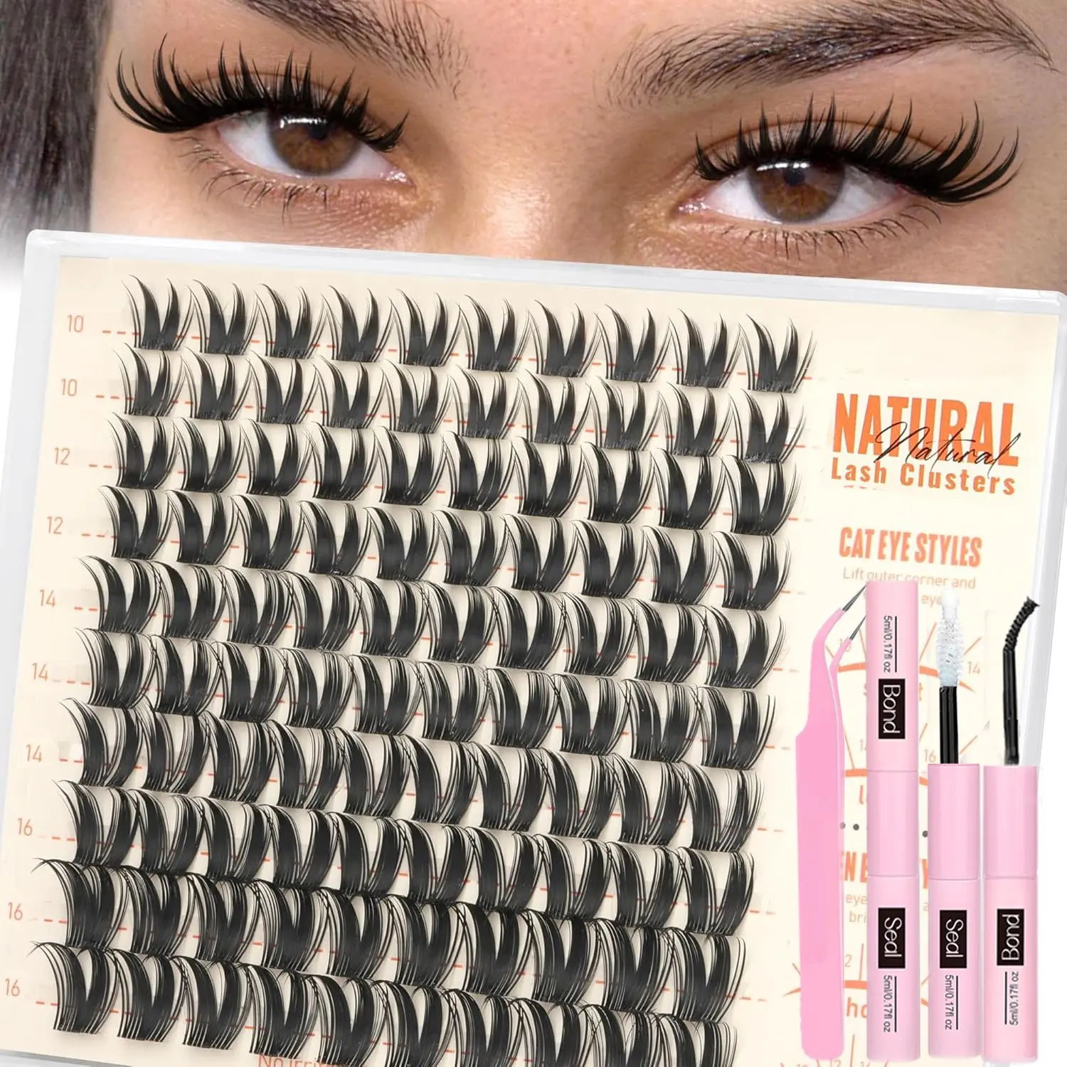 100pcs Fluffy Bunny Lash Clusters, Wispy False Eyelashes, D Curl, 10-18mm, Lightweight, DIY Cat Eye Look, Feline Lash Look, Waterproof Adhesive Included