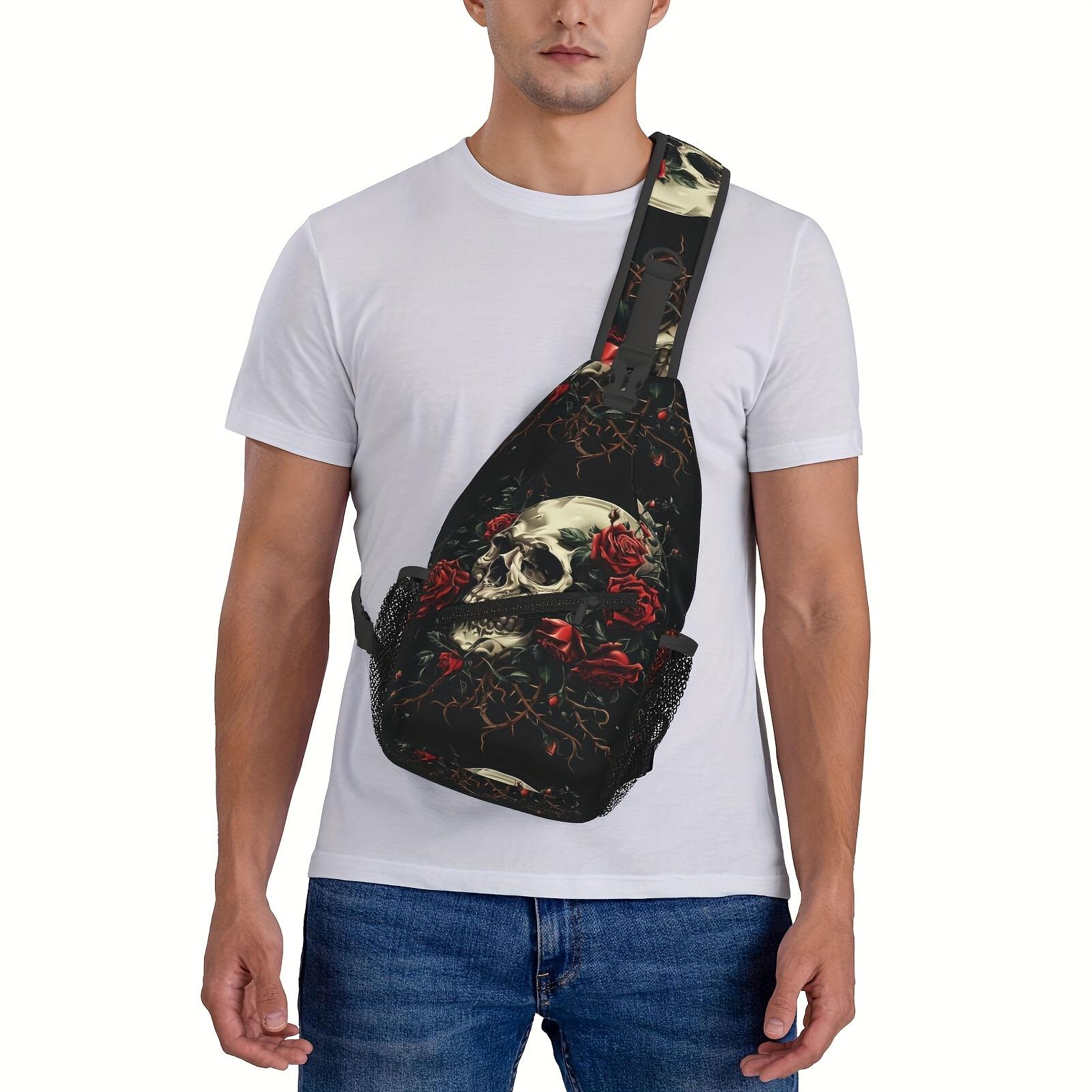 Crossbody Chest Hiking  Skull And Red Roses Shoulder Folding Large Capacity Fashion Durable Can Be Used For Shopping, Work,  Beach Fishing  Halloween   For School Back Christmas Gifts travel backpack