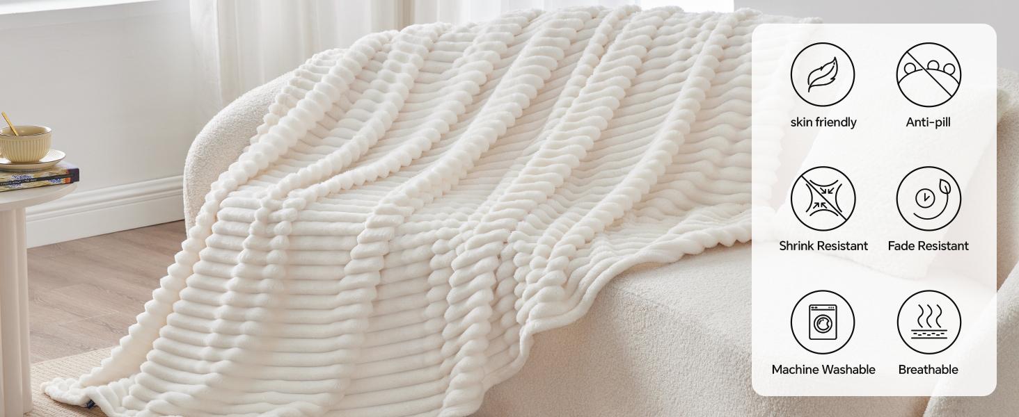 BEDELITE Fleece Cozy Blanket 300GSM Soft Warm Fluffy 3D Stripe Texture Microfiber Polyester Throw Twin Queen King Sizes Decorative Valentine's Day gift Giftable