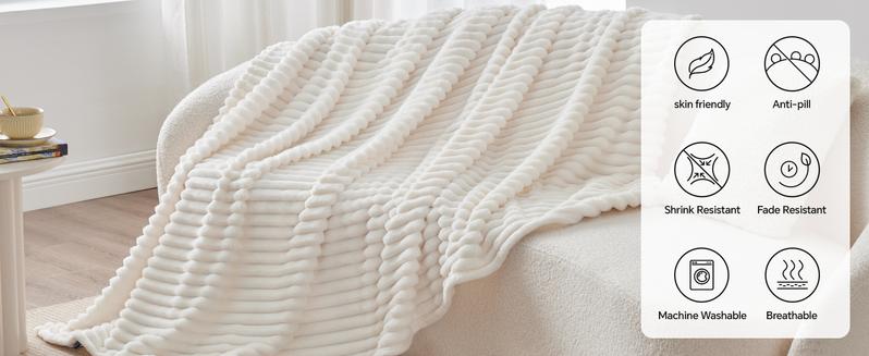 BEDELITE Fleece Cozy Blanket 300GSM Soft Warm Fluffy 3D Stripe Texture Microfiber Polyester Throw Twin Queen King Sizes Decorative Valentine's Day gift Giftable