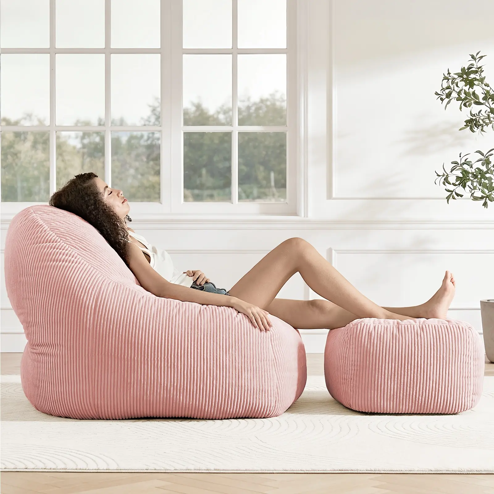 Lounge Chair with Footrest, Modern-style Extra-large Bean Bag Chair, Corduroy Material with Armrests. Removable And Washable Cover-perfect for Relaxing, Reading, Or Gaming; Suitable for Living Rooms, Bedrooms, Dorm Rooms, Apartments, And Offices