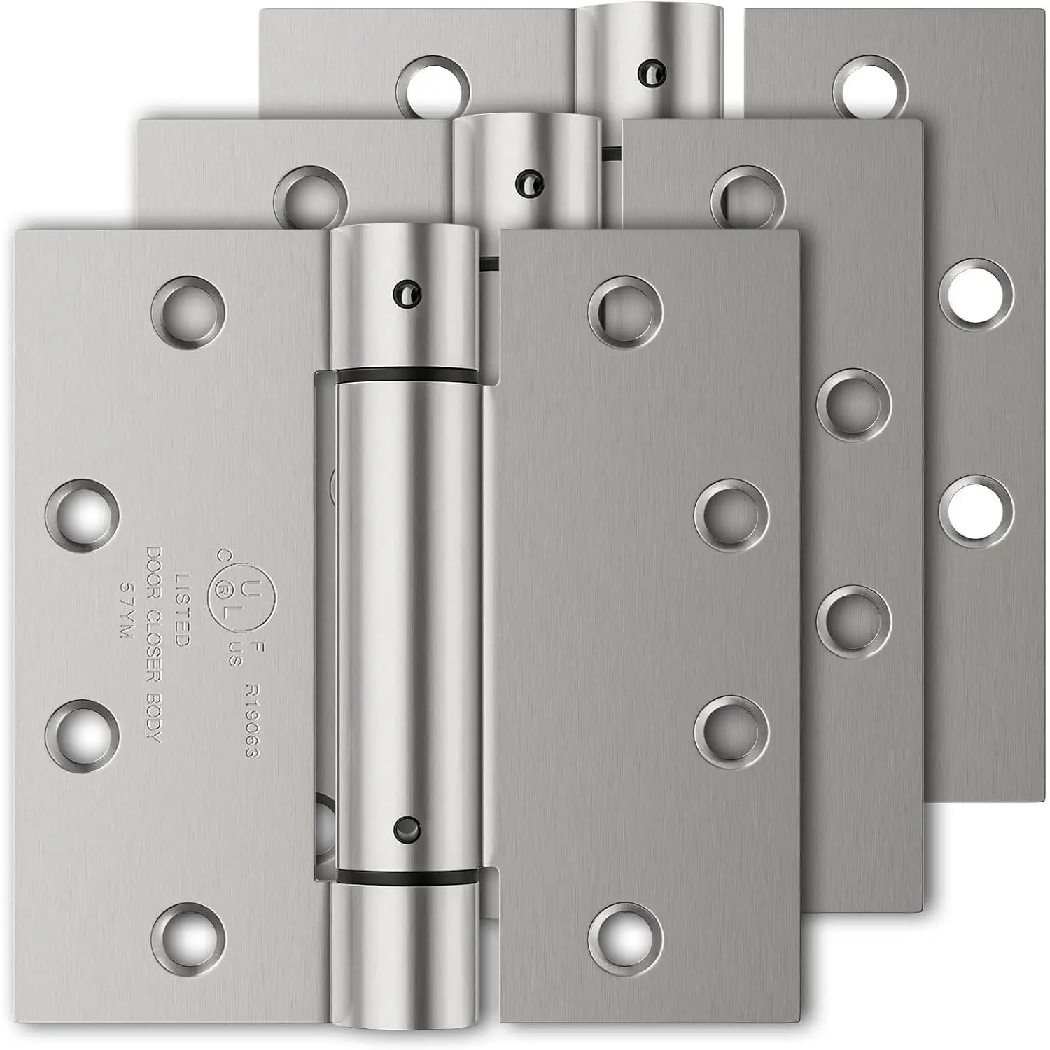 3 Pack Self Closing Door Hinges, 4.5" x 4.5" Spring Loaded Hinges | Square Corners, Adjustable Tension for Garage, Front Door, Back Door, for Left and Right Hand Door, UL Listed