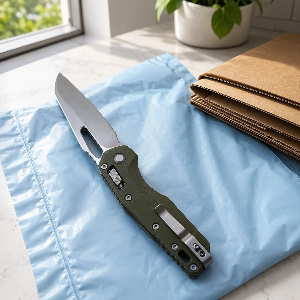 MSI Compact EDC Pocket Knife, 3.6in M390MK Drop Point Blade, Button Lock 1-Hand Open, G10 Handle with Pocket Clip, Camping EDC Tool Outdoor Gear