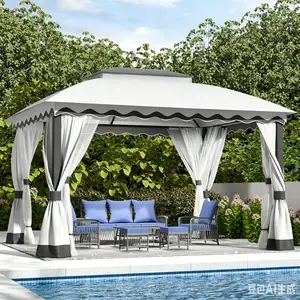 Outdoor Patio Gazebo 10*13 Heavy Duty Gazebos with Mosquito Netting & Double Roof Metal Steel Frame Canopy Gazebo Tent Shelter for Patio Lawn Backyard Garden,summerwins,outdoorfurnitureset