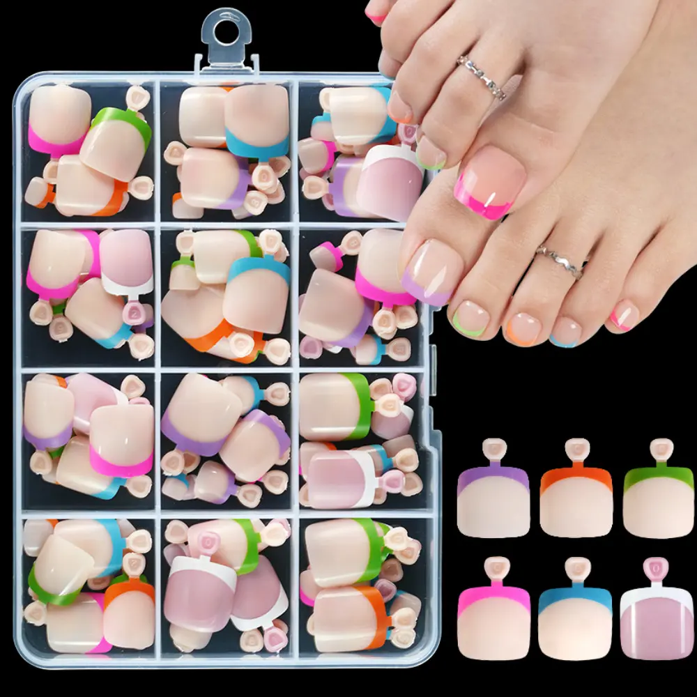 144pcs Press-On Toe Nails Set, DIY Fake Toenails, Blue, Glossy Full Coverage Removable, Simple Nail Decor for Women Daily Wear