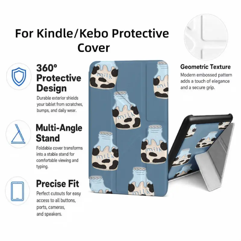 For Kindle/Kobo/Tolino Case, with stand Milk Bottles With Cow Spots for New Kindle 11Th 2019, for Kindle 11th Generation Case for Kindle 11Th (2022/2024), 6-Inch, 7-Inch Kindle Paperwhite 12Th Generation 2024 Vision Color (2024) /Vision 6 (2021）/Shine Col
