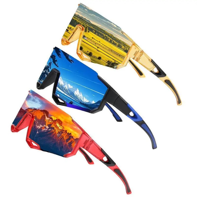 Cyber Shield Sunglasses with Graphic Printed Panoramic Lens, Futuristic Y2K & Gorpcore Sport Shades, Trendy Eyewear for Festival, Rave, Outdoor & Street Wear