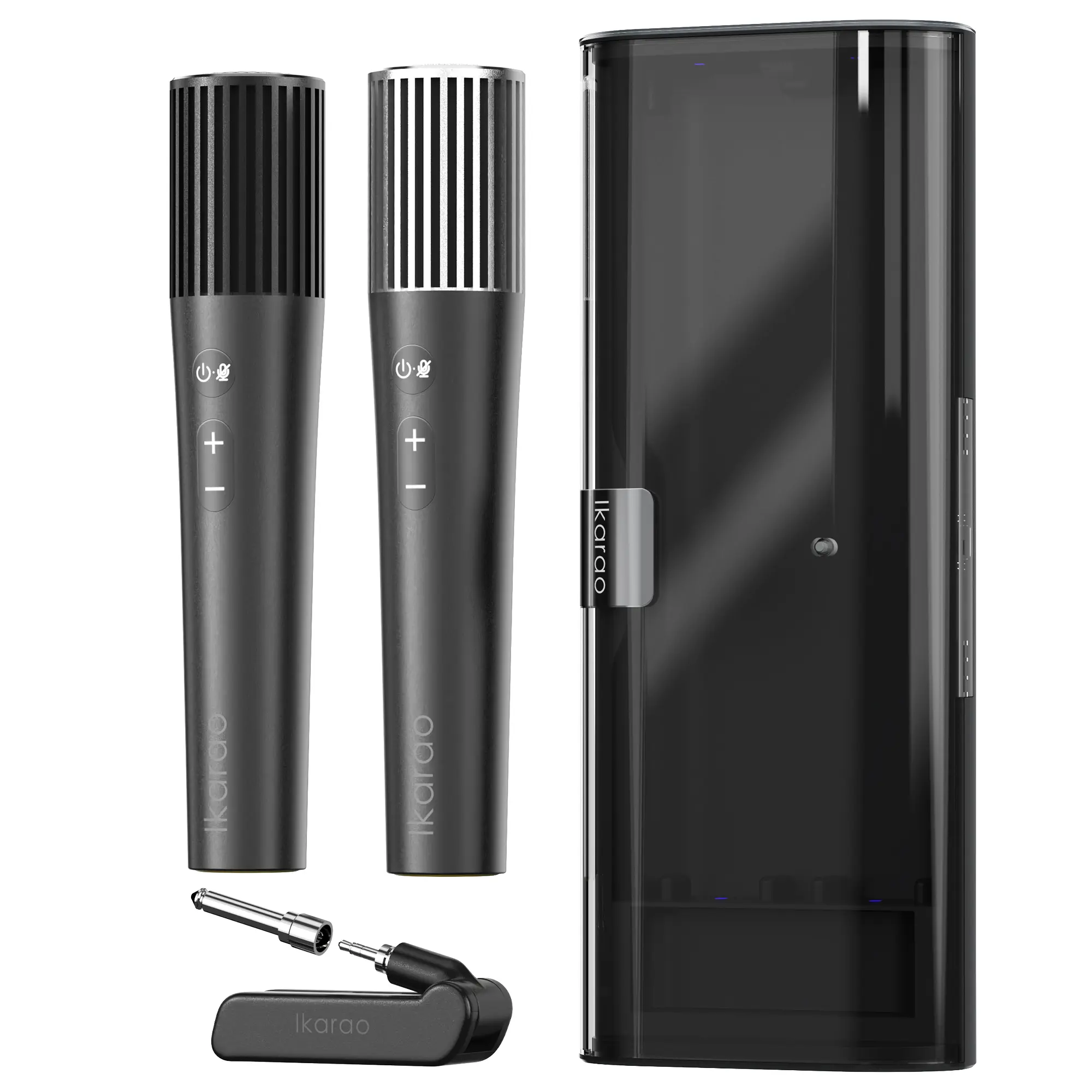 Ikarao Wireless Karaoke Microphone Kit - Dual-Channel Receiver, Ultraviolet Self-Cleaning Storage Box, 2 Handheld Dynamic Mics, 20H Battery, 100ft Range, Plug-and-Play for JBL, Party, Home (Black)