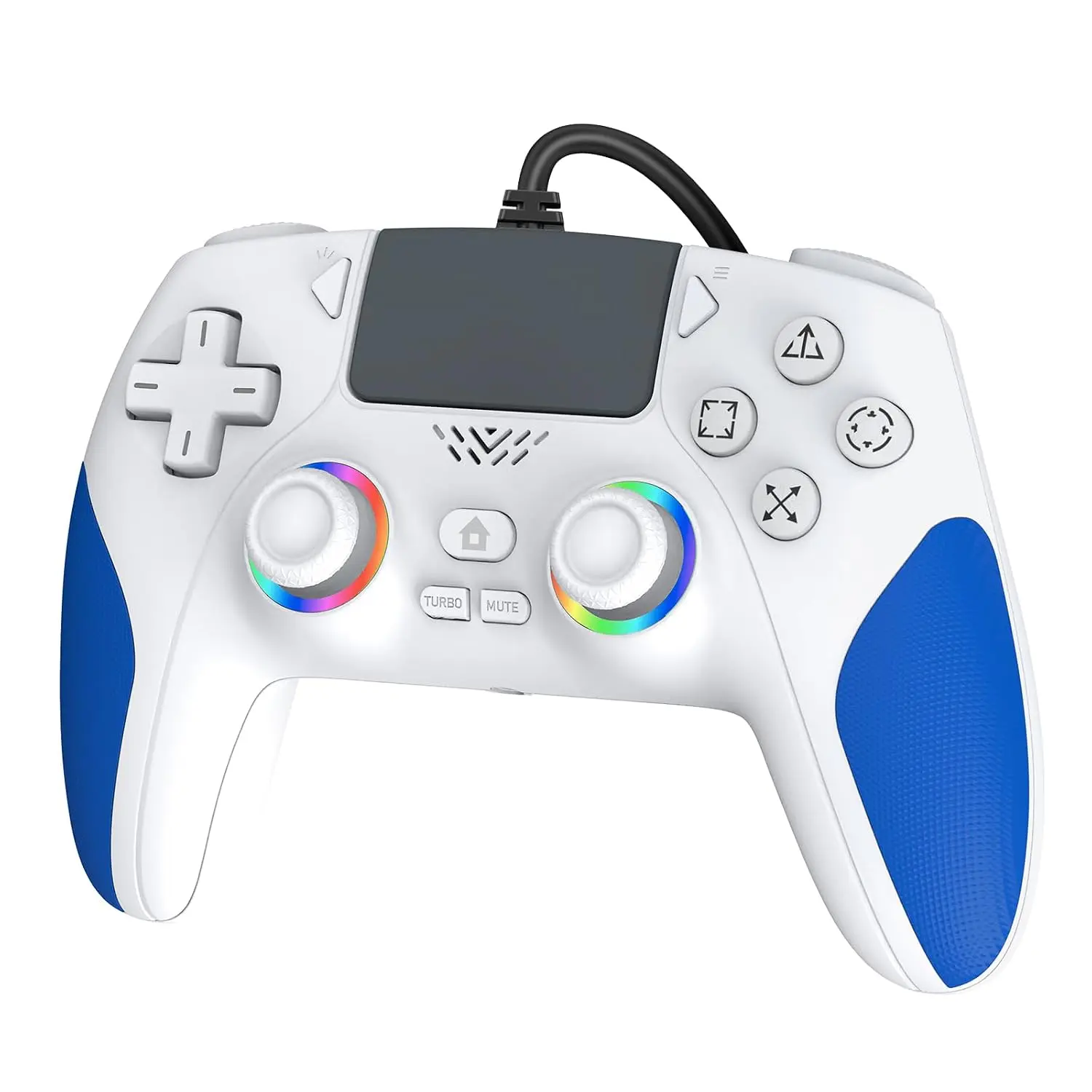 RGB Wired Controller for PS-5/PC, Gaming Controller Support Programmable/Remap Turbo Functions, Hall Effect Trigger,  Vibration, 3.5MM Audio Jack, Compatible with PS-5/PS-4/PC//IOS/Android/Steam Deck(Blue,90 Inch)