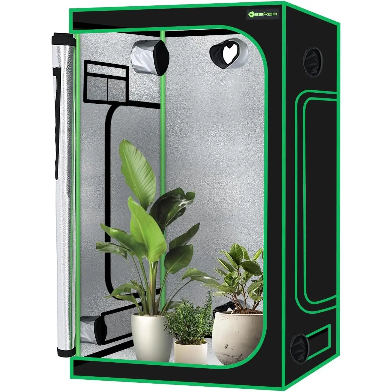 Yesker 4x4 Grow Tent 48 Inchx48 Inchx80 Inch High Reflective Mylar Indoor Growing Tents 600D Oxford Cloth with Observation Window and Removable Floor Tray for Hydroponics Indoor Plants Fruit Flower Veg Growing
