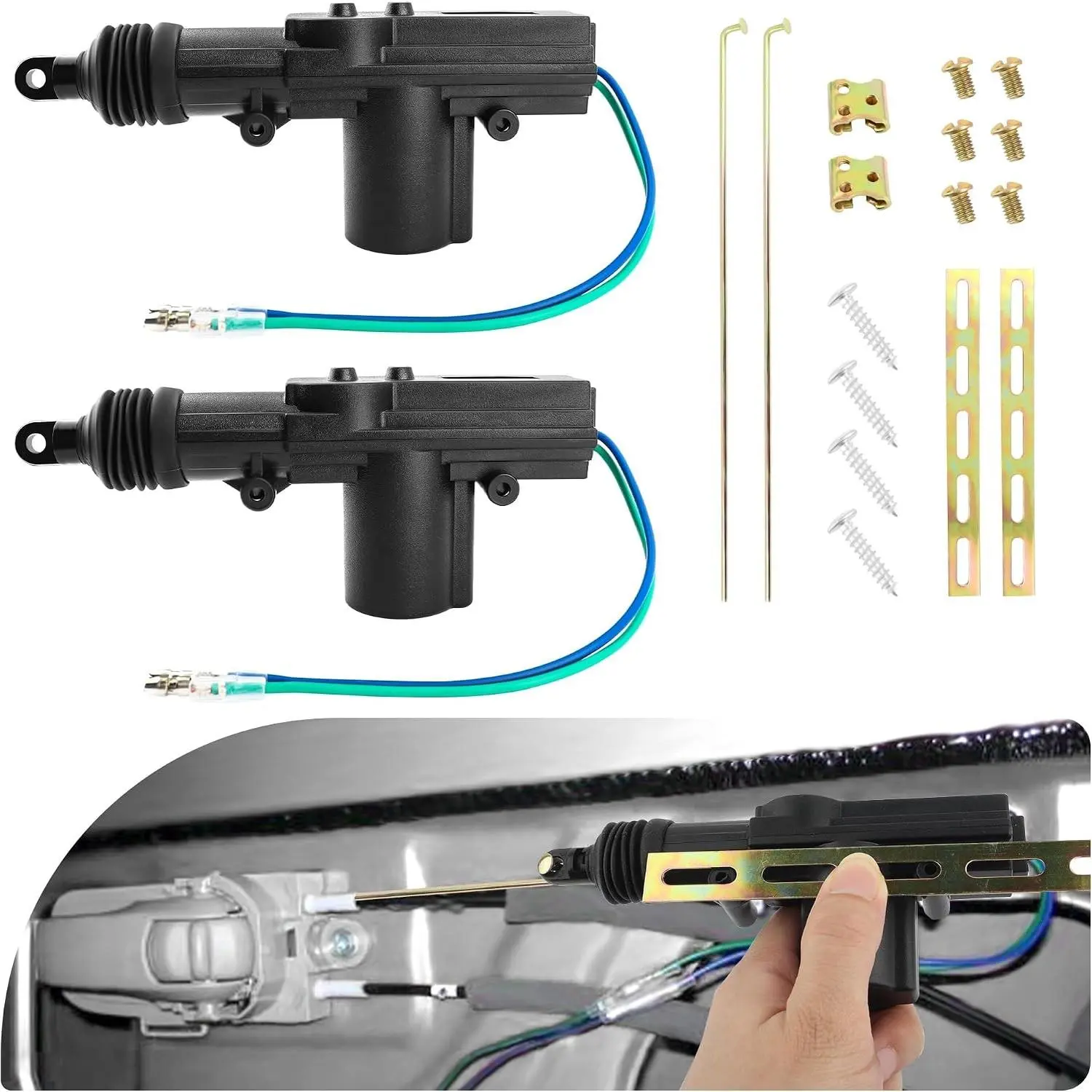 2PCS Motorized Lock Actuator Kit Set, 12V Power 2-Wire Plastic Body Car Door Unlock Accessory, Universal Fit for Most Vehicle Car Doors