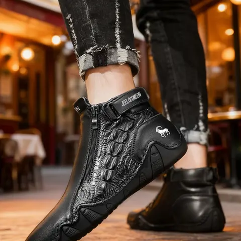 Men's Outdoor Hiking Boots, Casual Zipper Design Hiking Footwear, Closed Toe Walking Shoes for Outdoor Activities and Daily Use, Outdoor Trekking Footwear