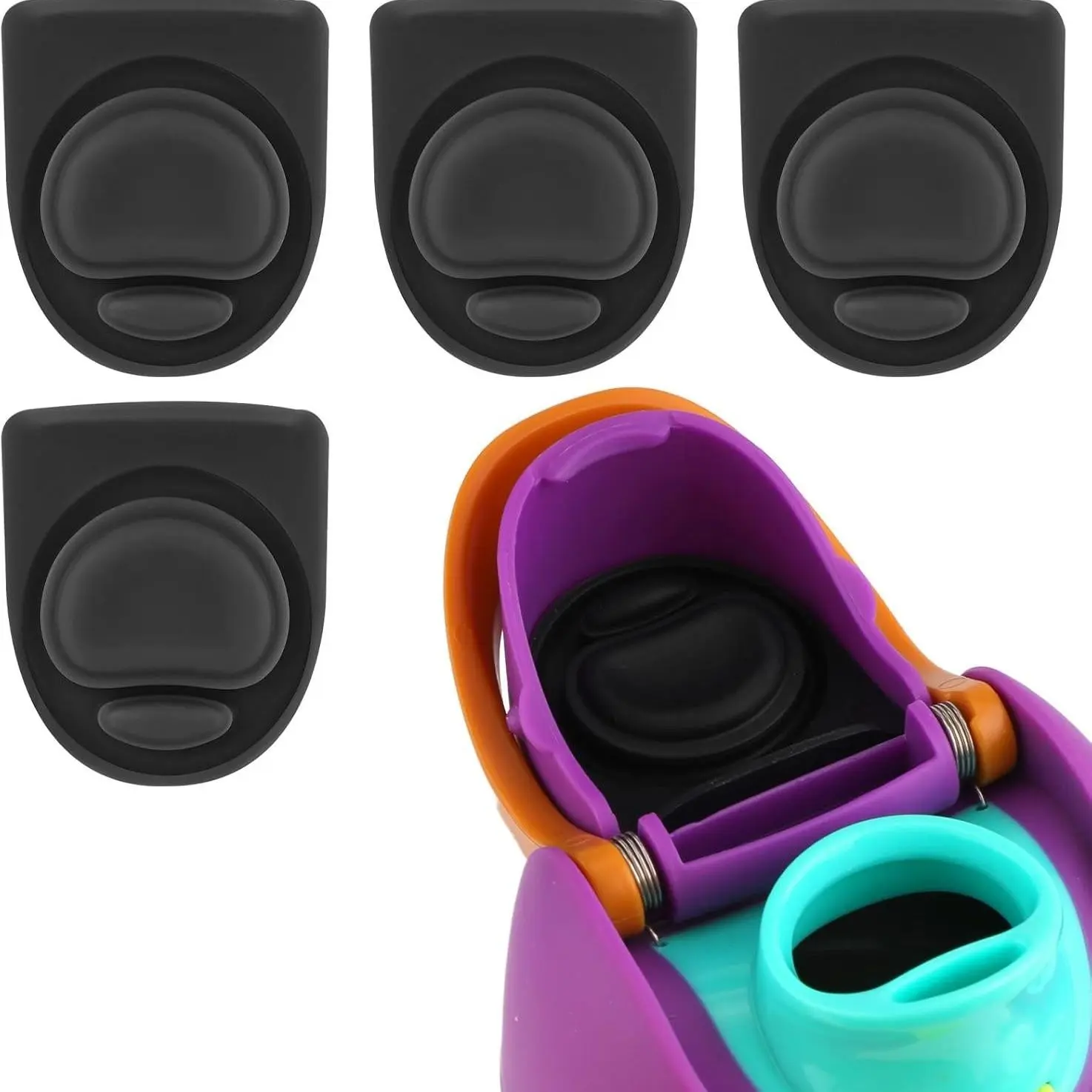 4 Piece Set Sport Water Bottle Accessories Replacement Caps, Compatible with 24oz and 32oz Bottles, Silicone Seal Rings, Leak Prevention, Fits 16-40oz Bottle Lids