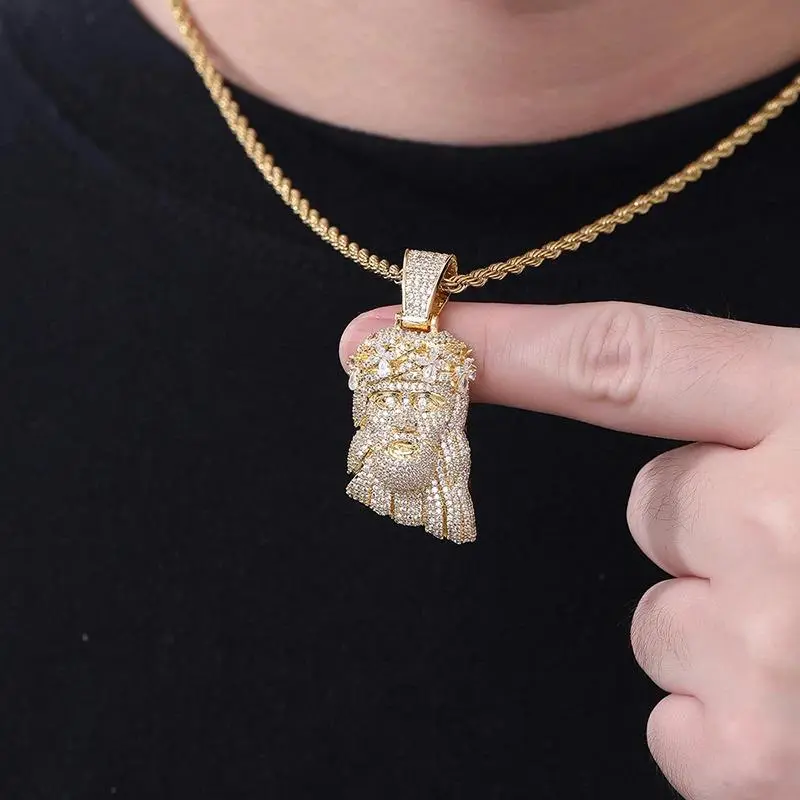 Hip Hop 3A+ CZ Stone Bling Iced Out JESUS PIECE Pendants Necklace for Women Men Rapper Jewelry Gold Silver Color